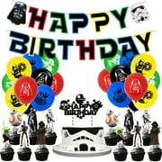 Star the Child Birthday Decorations Party Supplies Set Happy Birthday Banner Cake Toppers Latex Balloons for Boy Birthday Party Supplies