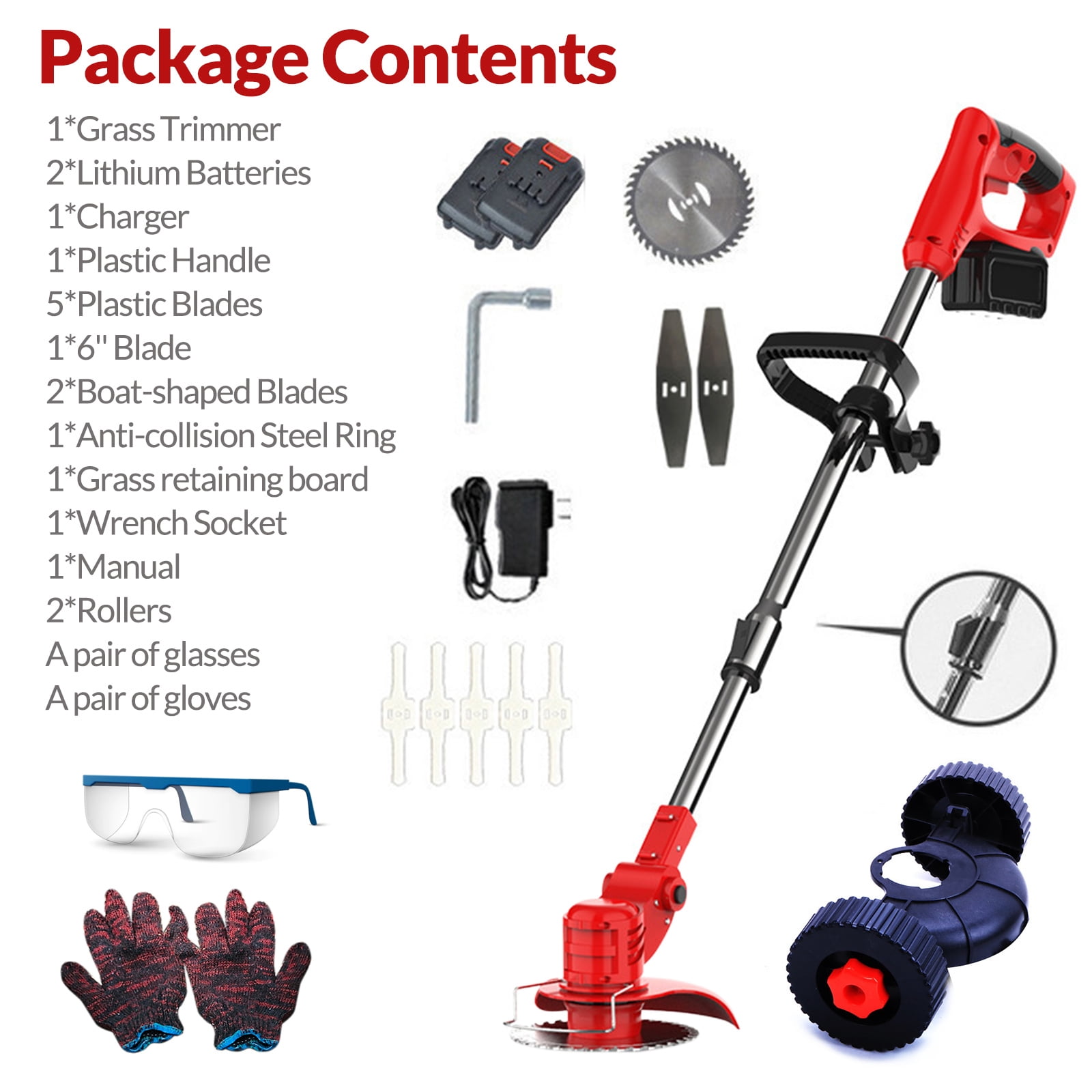 Electric Weed Eater Weed Wacker, Cordless String Grass Trimmer, 24V 650W Weed Wacker with Batteries Goggles Gloves, Lawn Mower Weed Eater for Garden Yard Lawn Trimming/Pruning