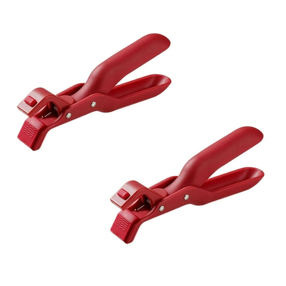 2026 New Hot Plate Gripper, 2 Pcs Multi-Angle Anti-Scald Bowl Holder Clip, Multi-Function Hot Dish Gripper Handles, Kitchen Silicone Anti Slip Clip Tool for Pot, Bowl, Plate, Baking Tray, 7.48", Red
