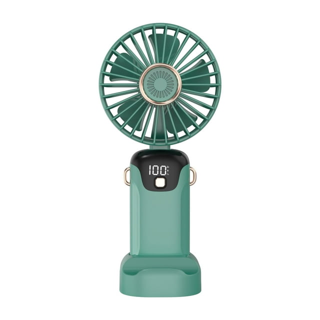 TopLLC Portable Handheld Small Fan, Foldable Personal Desk Fan with Phone Holder, USB Rechargeable Neck Hanging Fan with Digital Display 5 Gear Strong Airflow Cooling Fan for Office Bedroom Travel