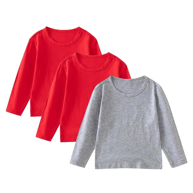 Gubotare T-Shirts Garçons T-Shirts Garçons Côtelés à Manches Longues T-Shirts Enfants Décontractés Col Rond Hauts Tees 3 Pcs Taille 8-10 (Rouge, 8-10 Ans)