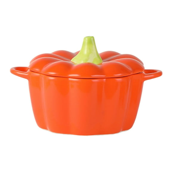 TanSiDing 1pcs Dutch Oven Pot with Lid, Pumpkin Pottery Dessert Saucepan, Mini Baking Dish Cute Pumpkin Bowl, Covered Dutch Oven Ceramic Stockpot, Pumpkin-Shaped Casserole 300ml