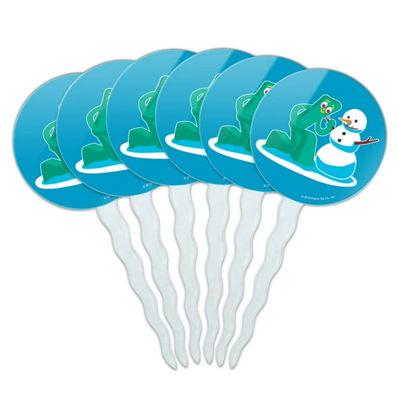 Gumby Making A Snowman Cupcake Picks Toppers Decoration Set of 6