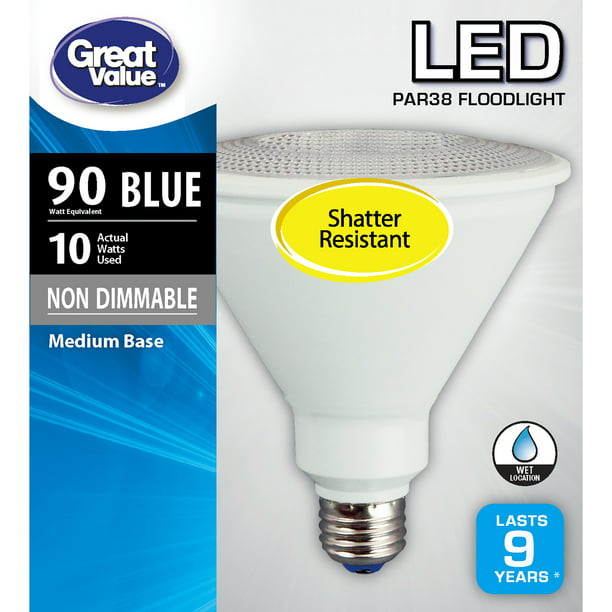 Insecten tellen Actief spreker Great Value LED Light Bulb, 10W (90W Equivalent) PAR38 Floodlight Lamp E26  Medium Base, Non-dimmable, Blue, 1-Pack - Walmart.com