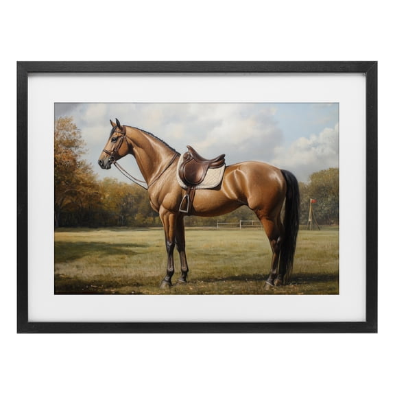 Stupell Industries Transitional Show Ready Horse with Saddle Black Framed Print Under Glass, 20 x 14, by Petals Prints Design