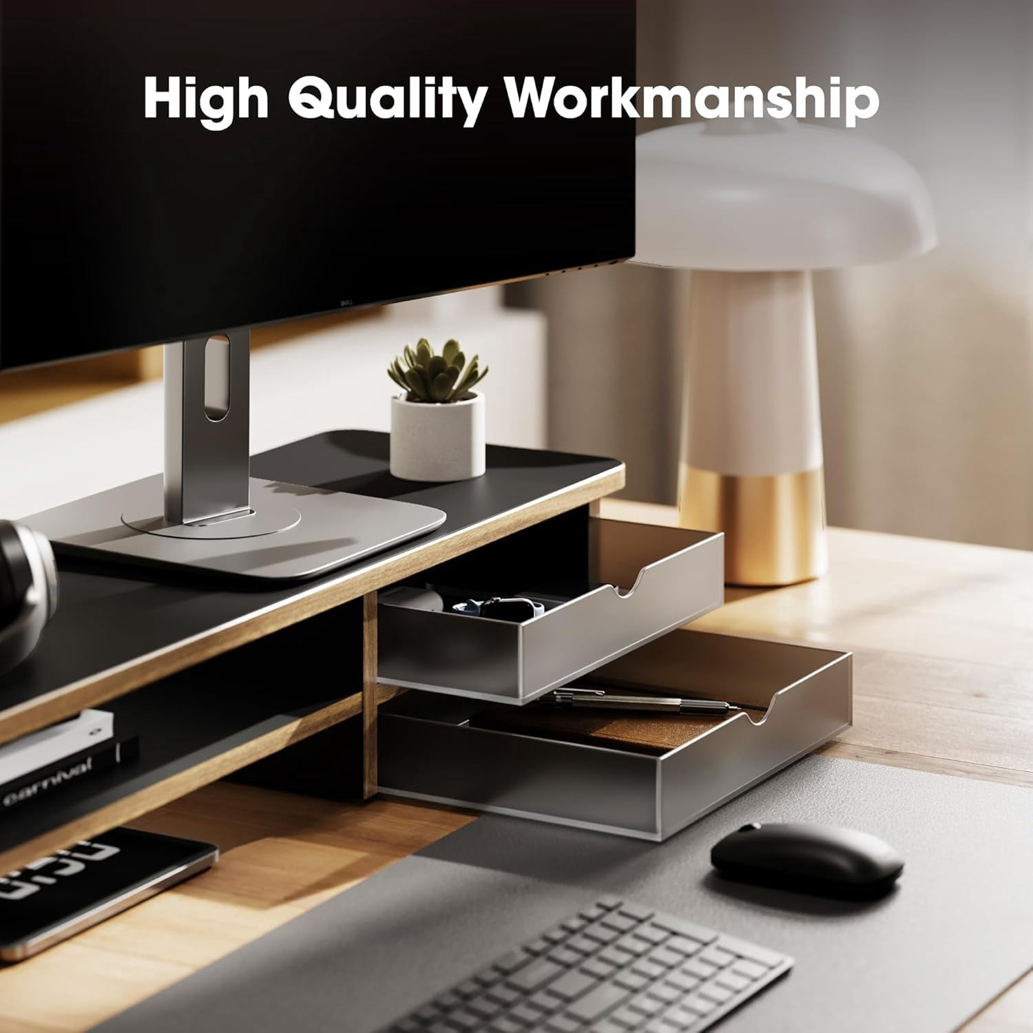 Monitor Stand, Dual Monitor Riser, 42.5inch Large Desk Computer Monitor Stand Riser with Drawer, 2 Tier Wood & Acrylic Desktop Organizer with Cable Management