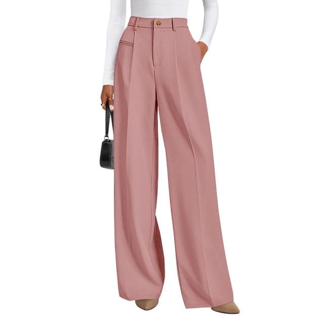 Pantalones PRETTYGARDEN 2025 Pierna Ancha Cintura Alta Rosa XXL