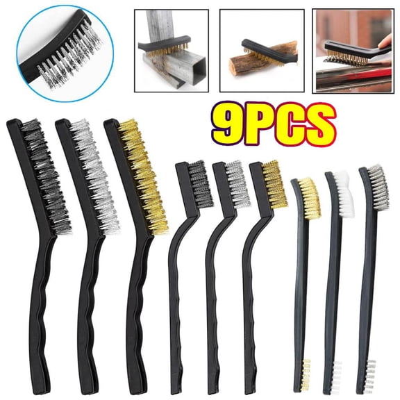 9 PACK Wire Brush Set,Metal Rust Remover Brushes Handy Steel/Nylon/Brass Brush Set