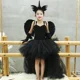 thumbnail image 4 of Vestido de tutú de ángel negro antes, corto y después, largo, de tul, para niña, cola para desfile de niños, vestidos de fiesta de noche, disfraz de Halloween para niña, 4 of 5