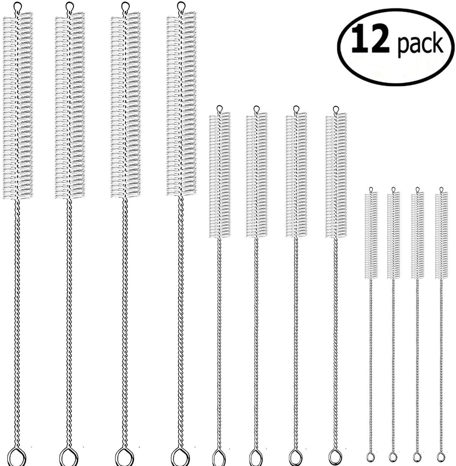 Extra Long 12 Pieces Drinking Straw Cleaning Brush Kit, 12 Inches, 10 Inches and 8 Inches Straw