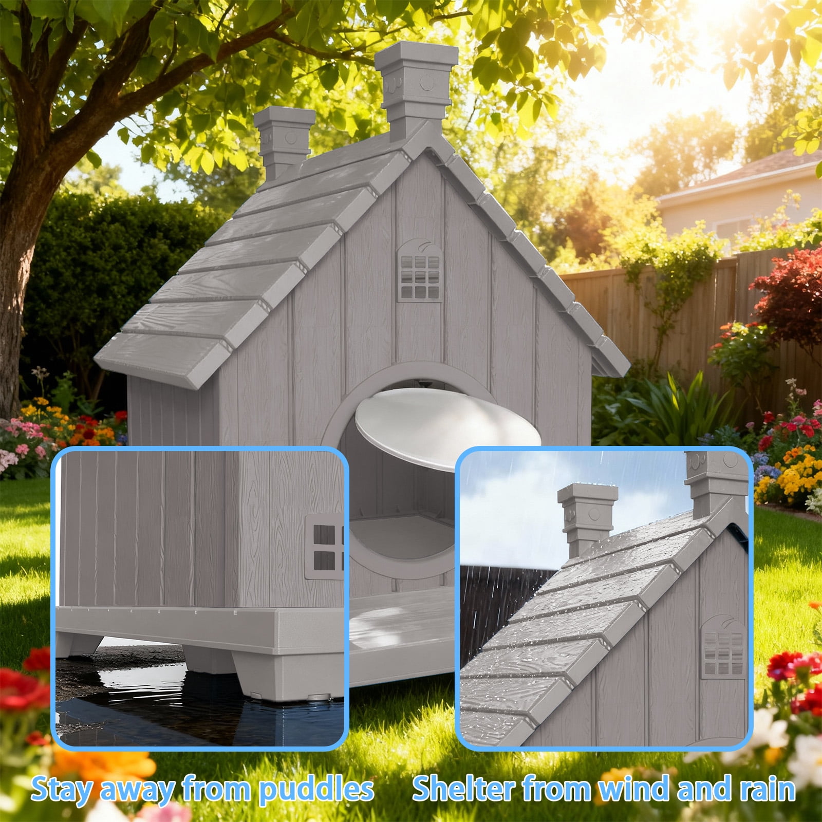 Joxxoaa Outdoor resin weatherproof cat house,ventilated and insulated for Cats,Kittens, Puppies,washable,easy to assemble,scratch and bite-resistant,non-stick to hair (gray)