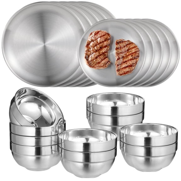 20-Piece Stainless Steel Plates and Bowls Set, Dinnerware Set