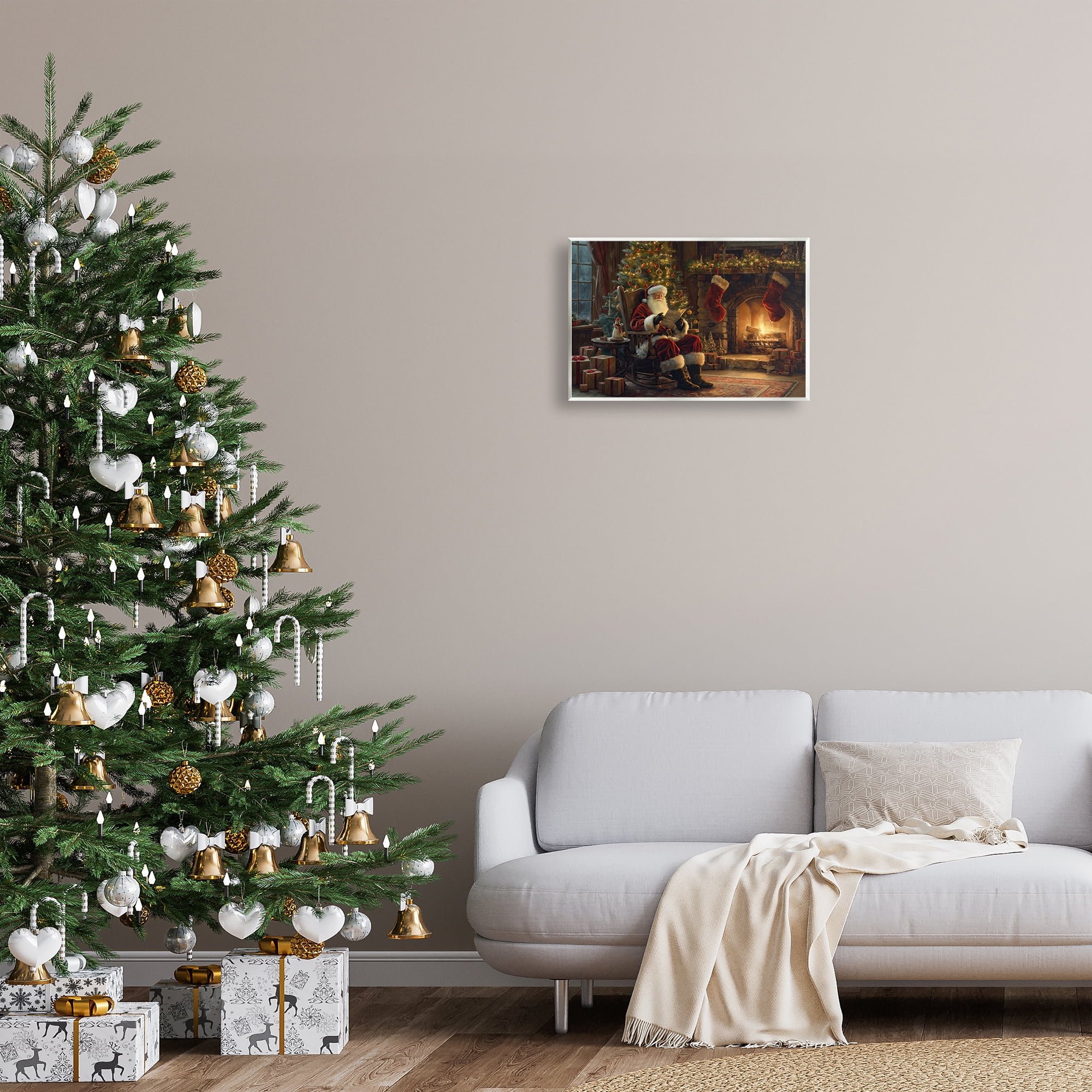 Stupell Industries Santa Claus by Fire Holiday Painting Unframed Art Prints Wall Art, 19 x 13