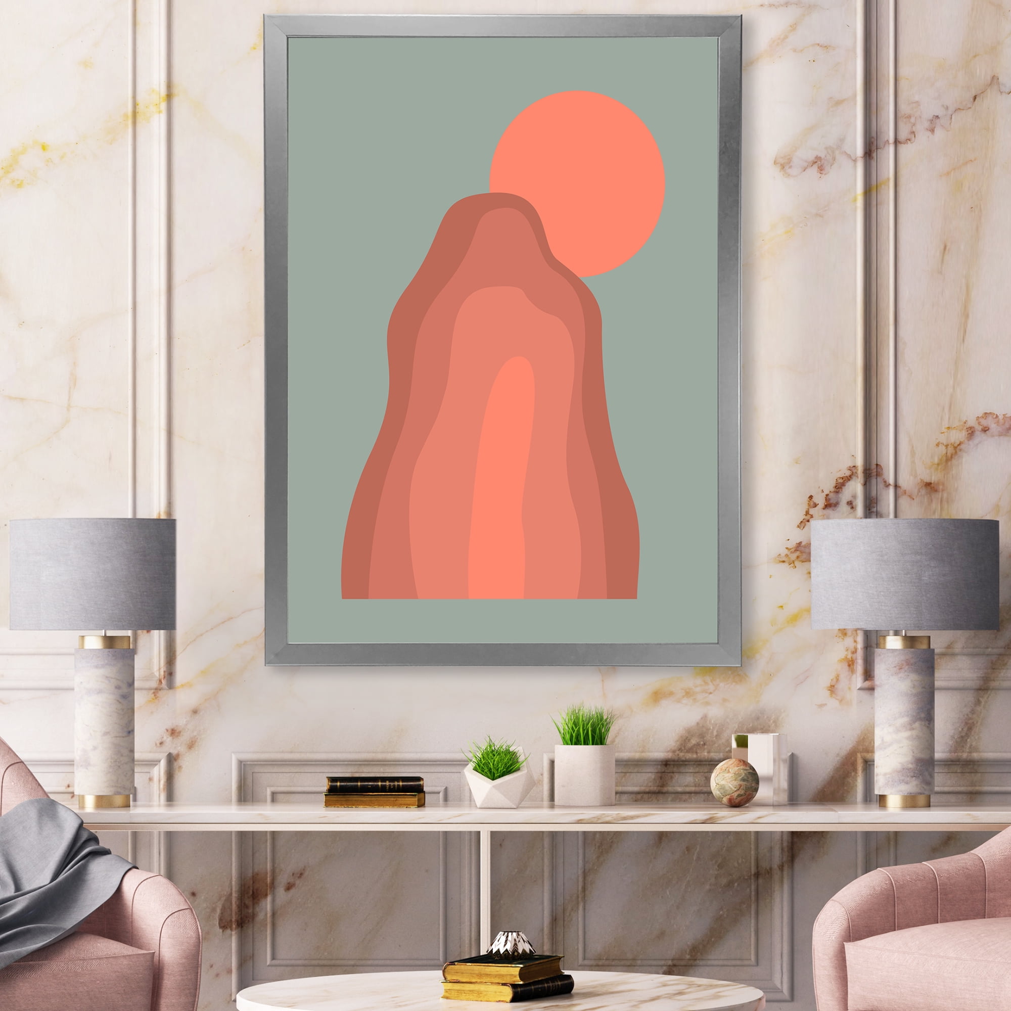 Designart 'Abstract Pink Sunset Mountain Landscape' Modern Framed Art Print