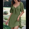 thumbnail image 3 of Vestido Mini Elegante con Escote en V Profundo y Lazo Verde L, 3 of 8