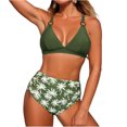 thumbnail image 2 of KIHOUT Women's Split Bikini Swimsuit V-Neck Halter Top Palm Print High-Waisted Bottom Removable Padded No Underwire for Beach Pool Summer, 2 of 7