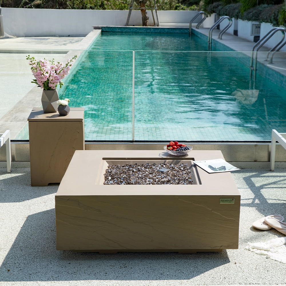 Elementi Plus Uluru Natural Gas Fire Pit for Outside Outdoor Fire Pit Table Smokeless Firepit Concrete Square Fire Table Patio Heater Fireplace 60000 BTUs - Sunlight Yellow, 40 x 40 Inches