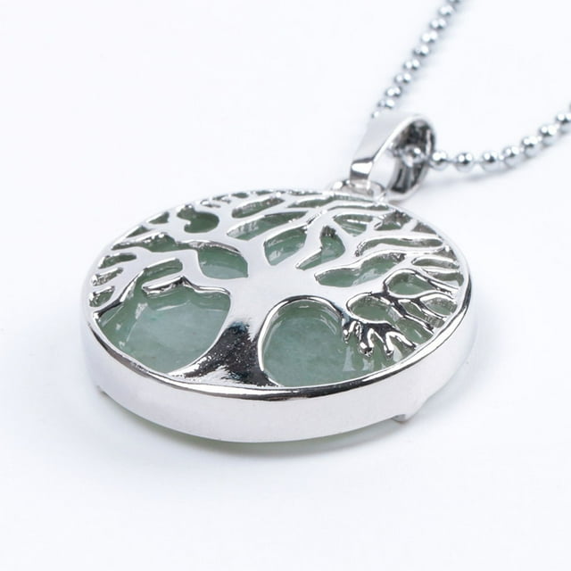 Natural Round Gem Stone Kabbalah Tree of Life Necklaces Pendants