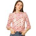 thumbnail image 1 of INSPIRE CHIC Blusa Con Cuello Con Volantes Para Mujer, Blusas Transparentes De Encaje Con Mangas 3/4 Corazón blanco rojo L, 1 of 6