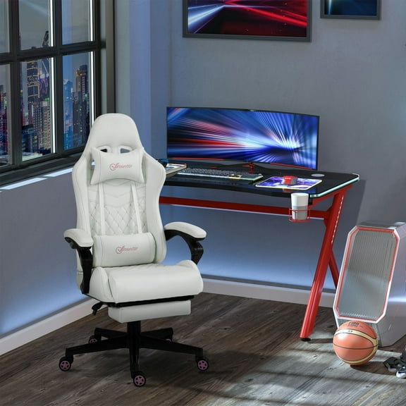 Resenkos High Back Pu Leather Gaming Chair, Racing Computer Chair With Swivel Wheels, Retractable Footrest