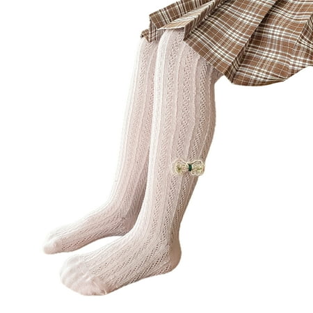 

rygai Girls Tights Mesh Bowknot Children Vintage Bow Pantyhose for Dancing Pink