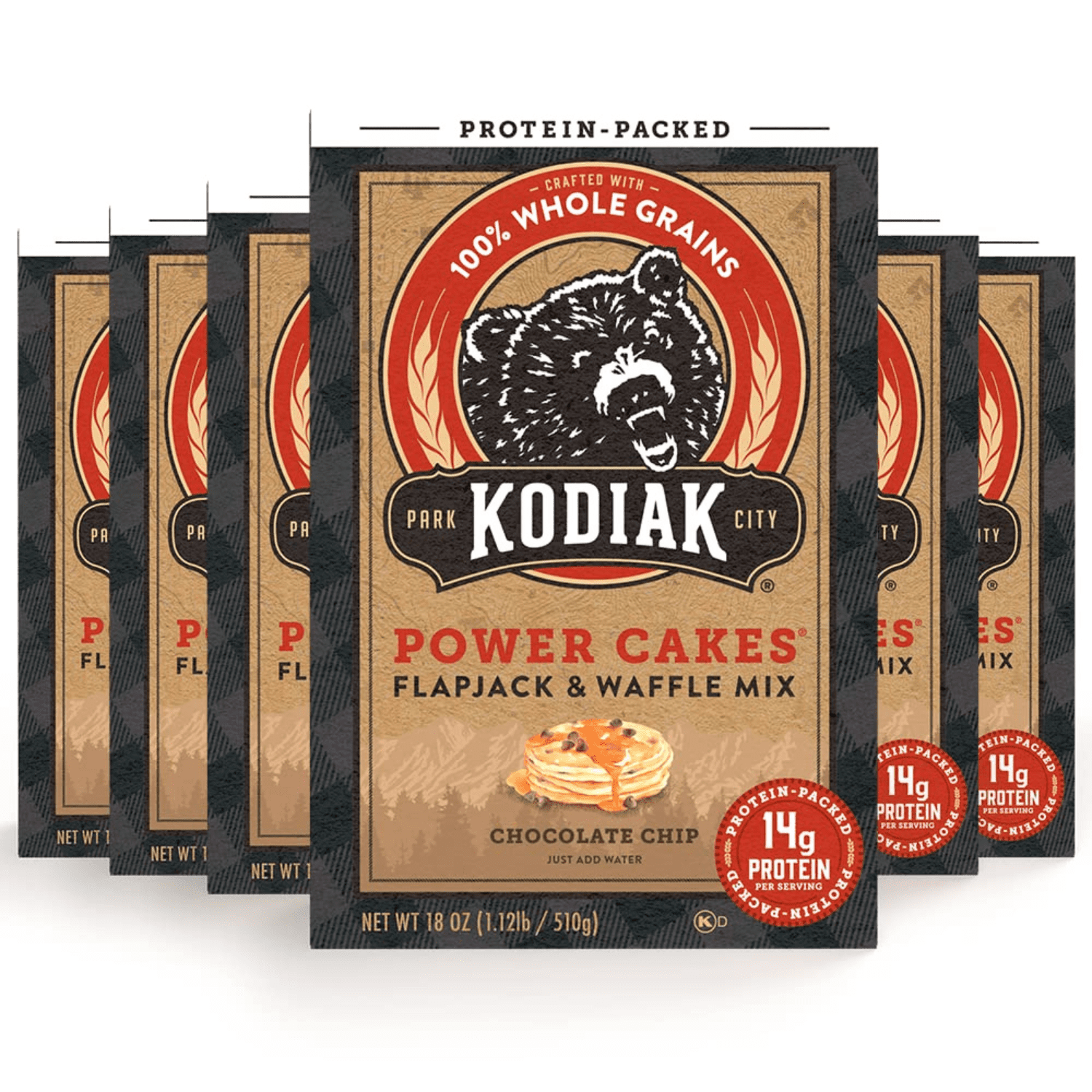 Kodiak Cakes Power Cakes Protein Pancake Mix & Waffle 100 Whole Grain Chocolate Chip, 18 Oz