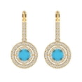 thumbnail image 3 of 1.35 ct Lever-Back Drop Dangle Earrings for Women | 4.5mm Round Cut Simulated Turquoise | 14K Yellow Gold, 3 of 5