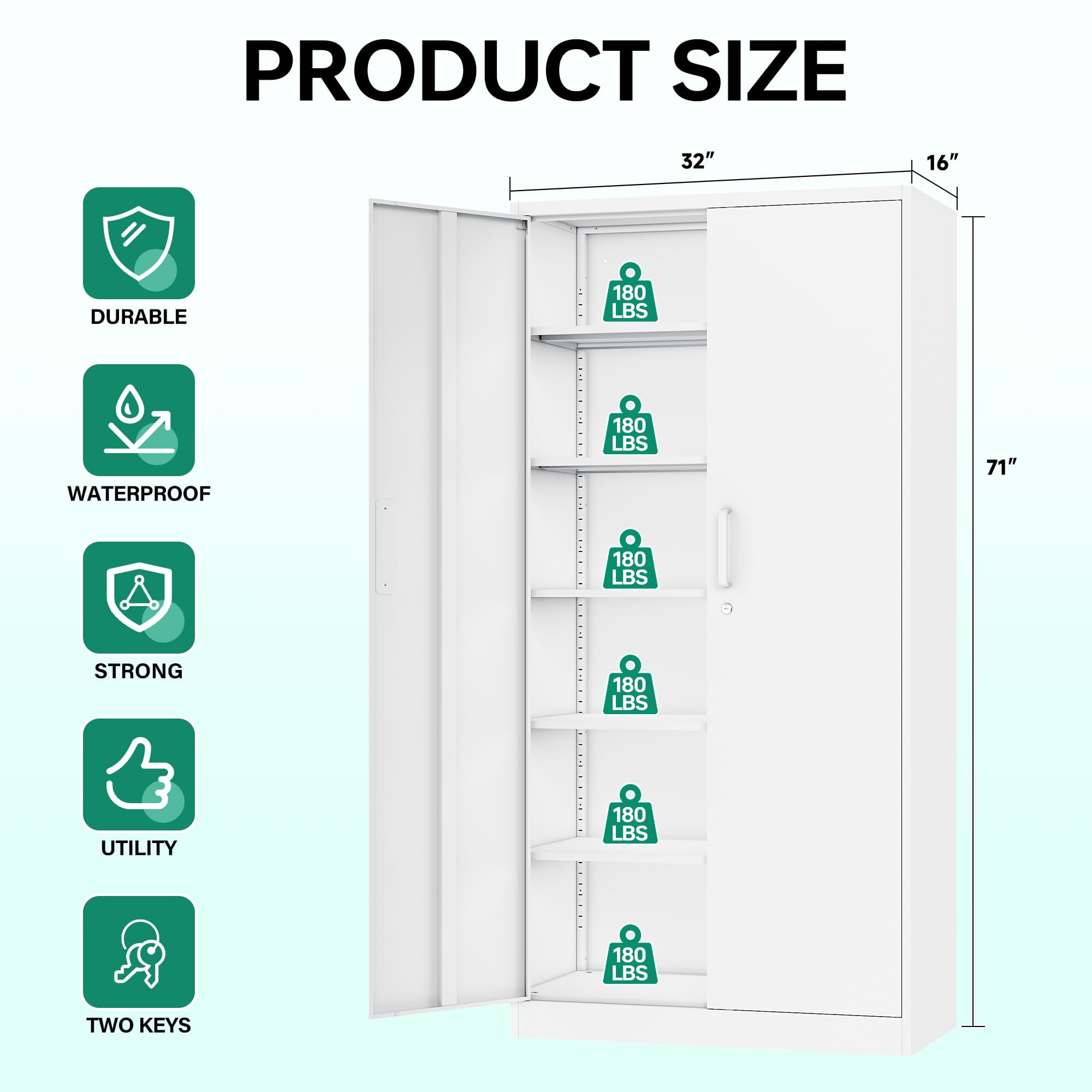 STANI Metal Storage Cabinets with Lock Door,Steel Locker Garage Cabinets 5 Adjustable Shelves for Home,Office, Warehouse