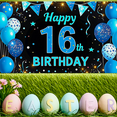 thumbnail image 4 of Blue Themed Happy 16th Birthday Banner with Balloons Stars Party Supplies Backdrop Decor for Birthday Party Photography Props Decors Celebrations, 4 of 7