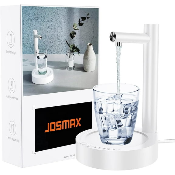 Fymlhomi Desktop Water Bottle Dispenser, Portable Electric Water Dispenser Pump for 5 Gallon Universal Bottles Jug, USB Charging Automatic Off Switch Intelligent Drinking Water Dispenser (White)