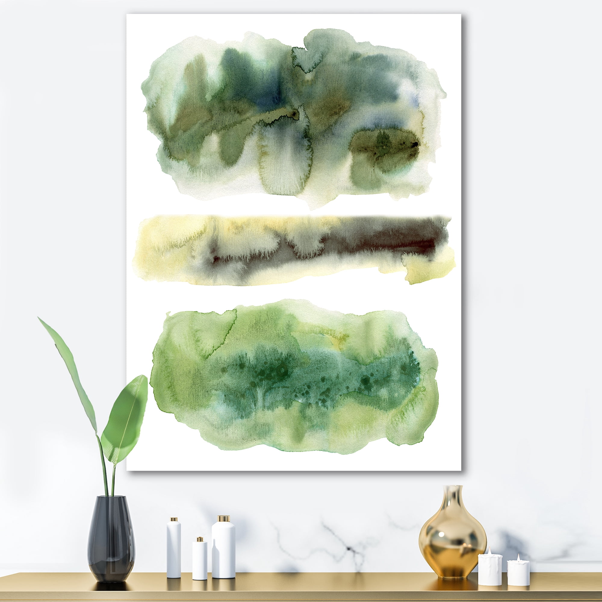 Designart ' Golden Green Abstract Clouds III ' Modern Canvas Wall Art Print