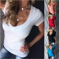thumbnail image 2 of Women's T-shirt Sexy Solid Color Deep V-neck Short-sleeved T-shirt Women's Wish Popular Bottoming Shirt, 2 of 2