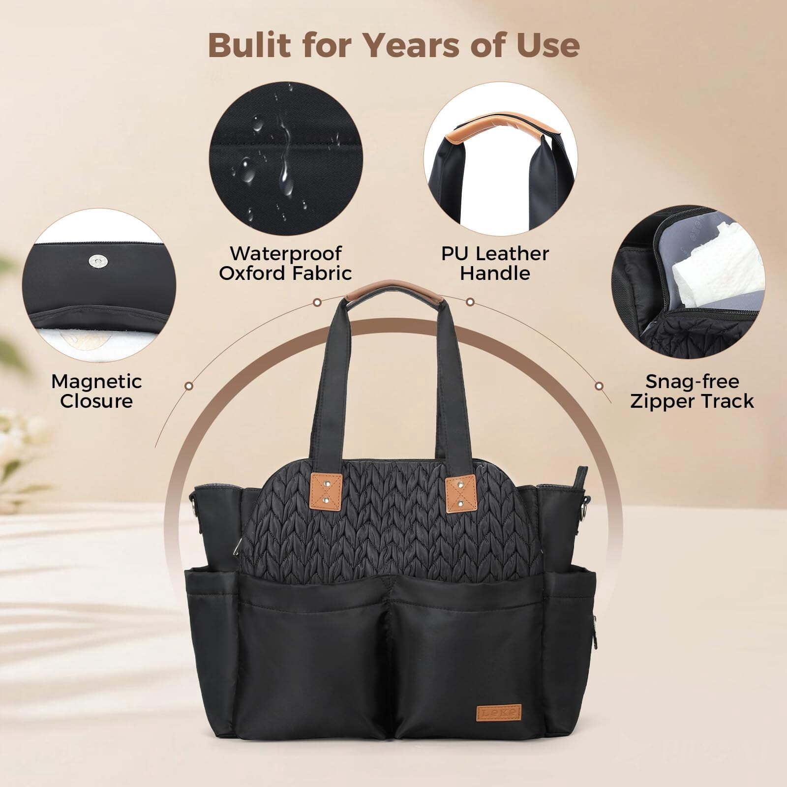 17-Pocket Large Waterproof Diaper Bag Tote - Twill Baby Bag with Portable Changing Pad, Crossbody Hospital Labor Delivery Bag for Mom, Newborn Essentials Gift