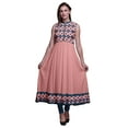thumbnail image 1 of Bimba Robe Anarkali Géométrique Pêche pour Femmes Kurti Imprimé Ethnique Indien Longue Kurta Robe de Soirée Grande, 1 of 6