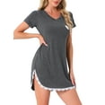 thumbnail image 4 of INSPIRE CHIC Women's Pajama Dress Heart Print Lace Trim V Neck Short Sleeves Lounge Nightgowns M DeepGrey, 4 of 5