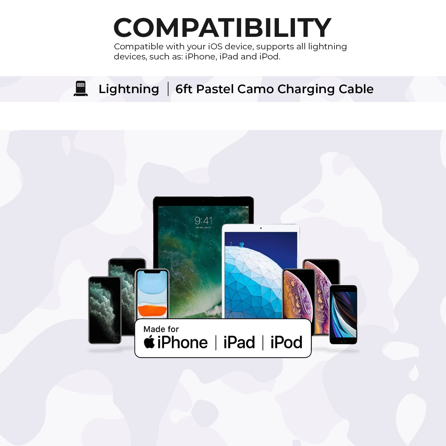 Liquipel Powertek Pastel Camo USB-A to Lightning - Purple