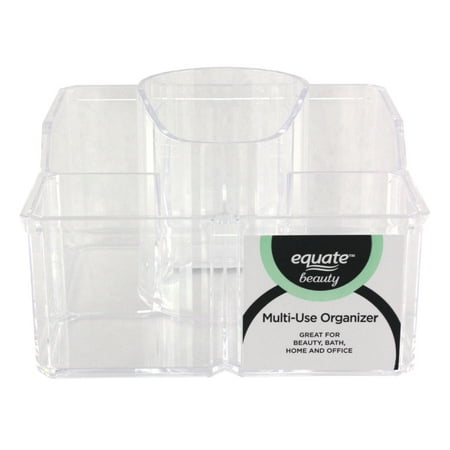 Equate Clear Makeup & Beauty Accessories Organizer with 6 Compartments, Size 7" x 7" x 4"