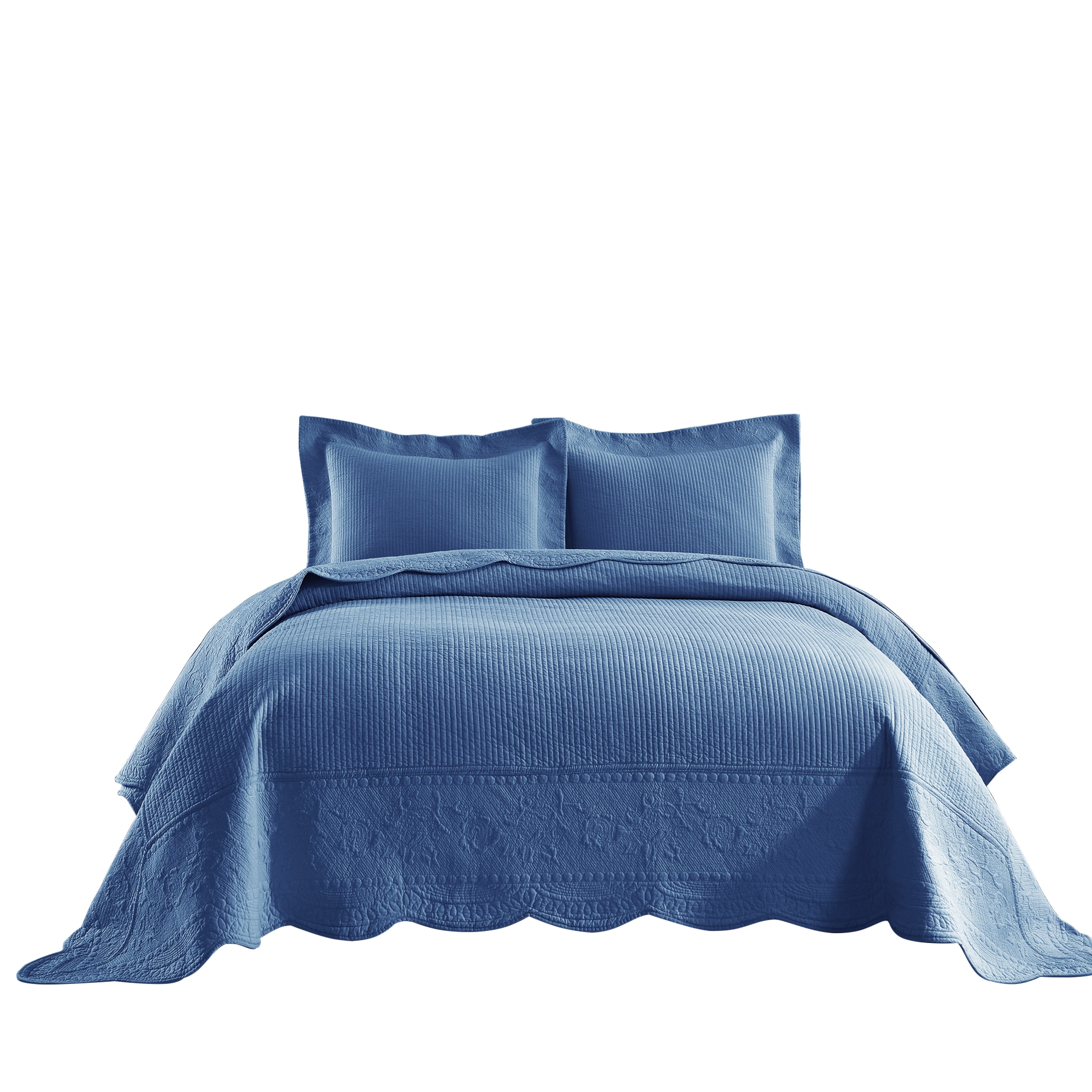 MarCielo 3-Piece Elegantly Embroidered 100% Cotton Oversized Quilt Bedspread Set TG