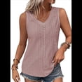 thumbnail image 3 of Camiseta Sin Mangas para Mujer, Conjuntos de Verano, Camisetas con Cuello en V, Camisetas Modernas con Ojales, Ropa Básica de Playa Sin Mangas Gris Rosado Pálido 5XL, 3 of 7