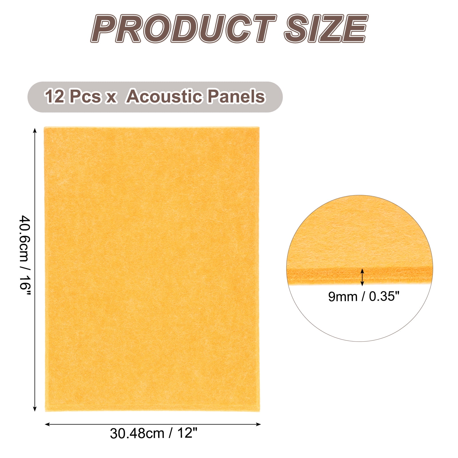 Uxcell 12pcs Acoustic Panels High-Density Sound Proof Felt Self Stick Non-Slip Pads 16"x12"x0.35", Dark Yellow
