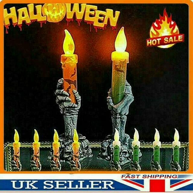 Halloween Skeleton Hand LED Flame Light Skull Candle Holder Party Decoration