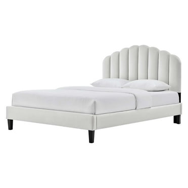 Platform Bed Frame, Queen Size, Grey Gray, Velvet, Modern Contemporary, Bedroom Master Guest Suite Room