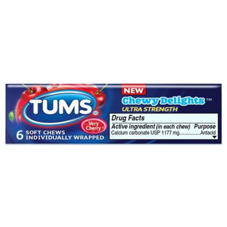 Tums Chewy Delights Ultra Strength Soft Chews, Very Cherry Flavor, 6 Count Each Pack (Pack of 12)