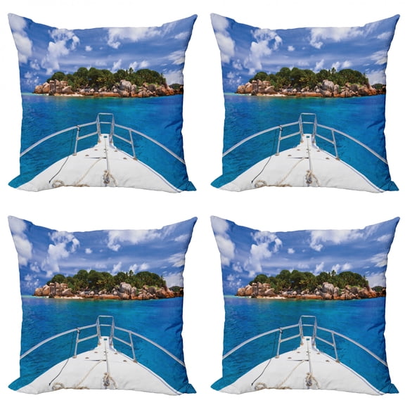 Ambesonne Blue Throw Pillow Cover 4 Pack, Boat Exotic Journey Tropic, 24", Blue Green Ivory
