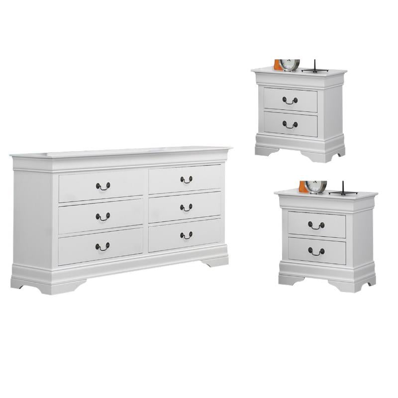 Louis Philippe 3 Piece Nightstand And Dresser Set In White
