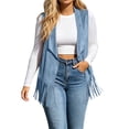 thumbnail image 2 of IUYRTFE Women's Western Fringe Sleeveless Vest Open Front Suede Cardigan with Long Fringe Trim, 2 of 9