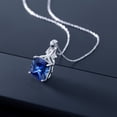 thumbnail image 3 of Gem Stone King 10K White Gold Blue Created Sapphire and White Lab Grown Diamond Pendant Necklace for Women (5.36 Cttw, Gemstone September Birthstone, Cushion Cut 10MM, with 18 inch Chain), 3 of 4