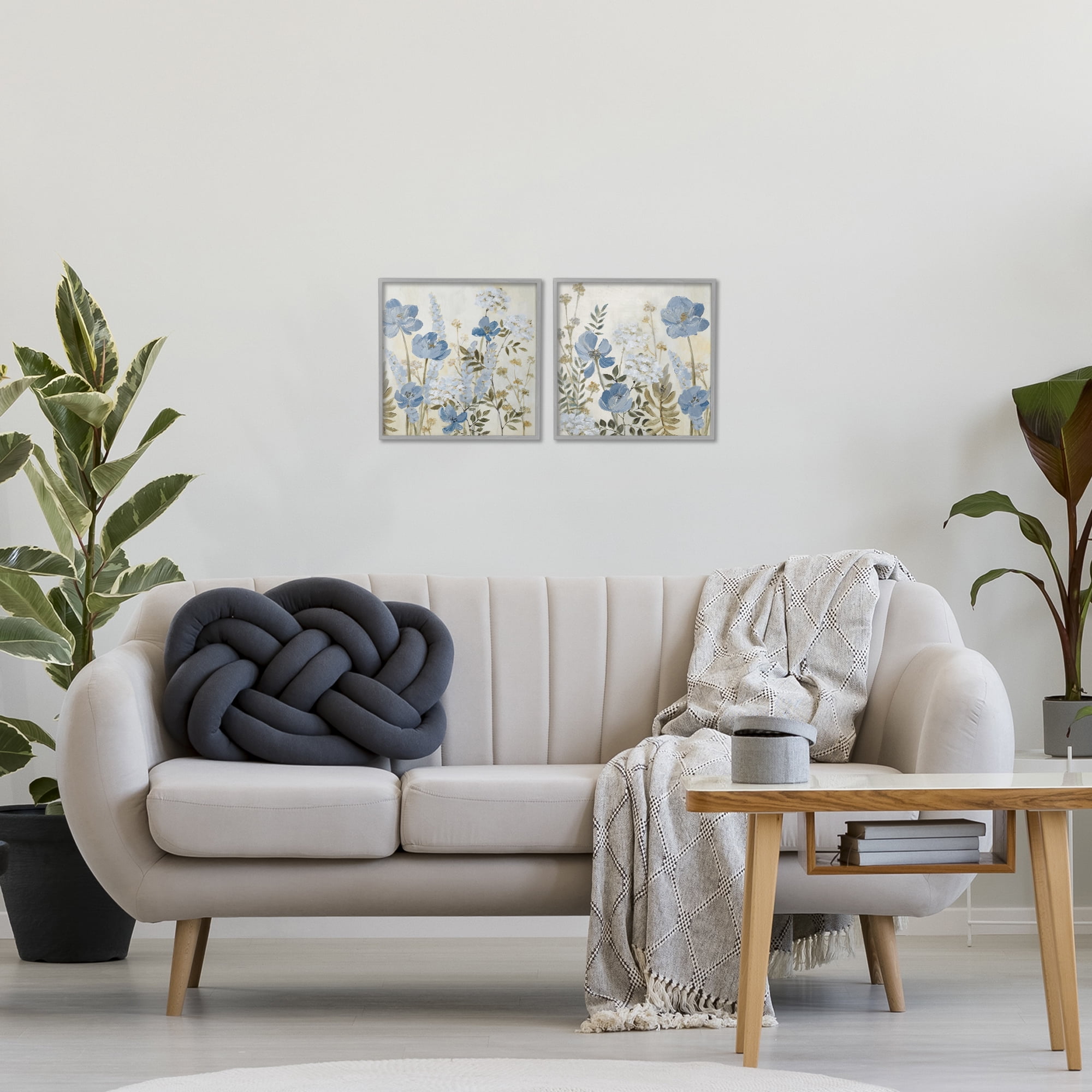 Stupell Industries Blue Peaceful Garden 2 Piece Gray Framed Giclee Art Set, design by Lanie Loreth