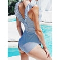 thumbnail image 4 of Sociala Women's Ruffled V Neck Monkini Swimwear Tummy Control Striped Bathing Suits, 4 of 6
