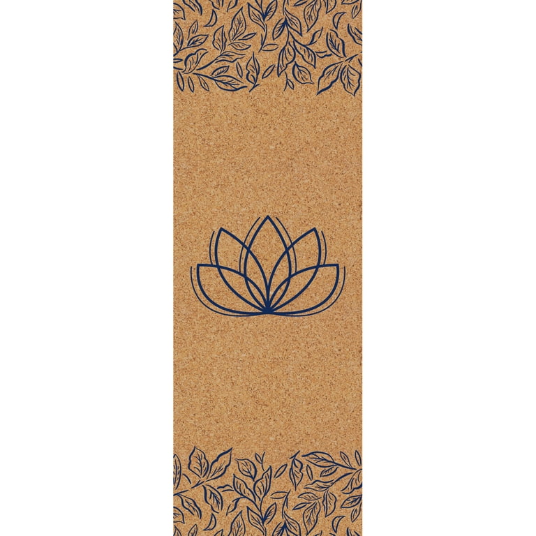 Evergreen Antimicrobial Cork Yoga Mat w/ PER backing, Lotus, Navy, 4mm, 24  x 68, 24'' x 0.15'' x 68'' inches 